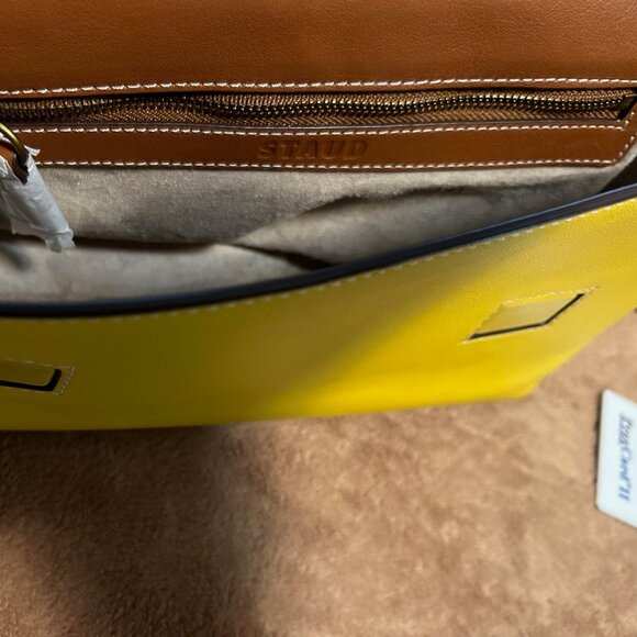 Iconic STAUD "Acute" Napa Leather Shoulder Bag in Goldie/Tan, NWT - Picture 7 of 13